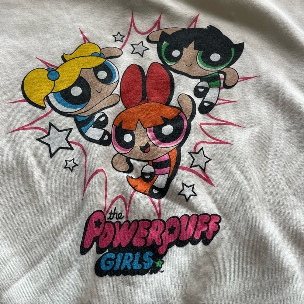 PowerPuff Girls White Sweatshirt Medium Retro Y2K